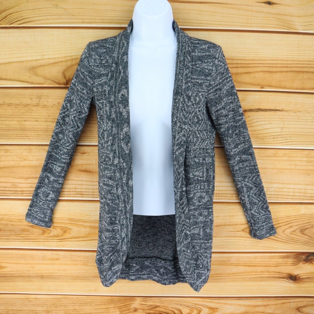 Aeropostale Long Cardigan Sweater Women XS Gray Geometric Poly Blend LIGHTWEIGHT